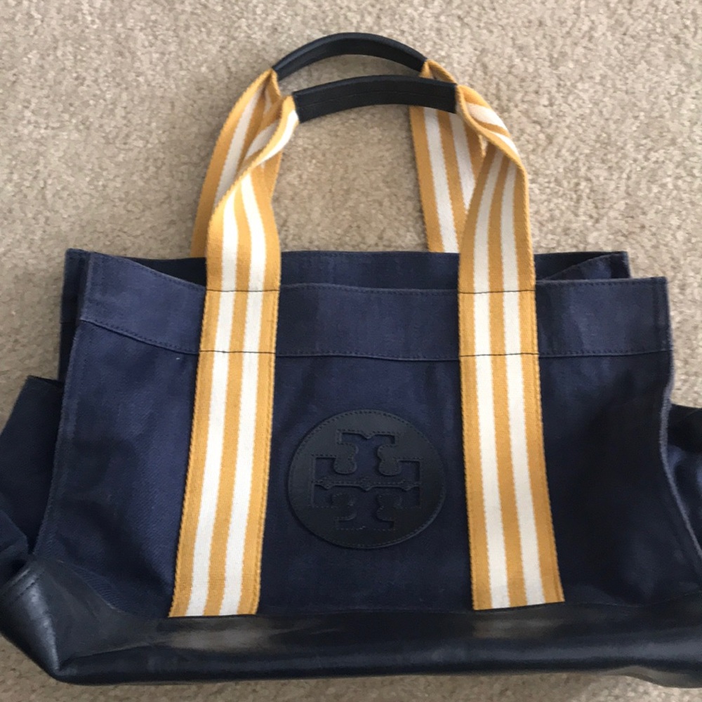 Tory Burch Navy and Yellow Miller Tote